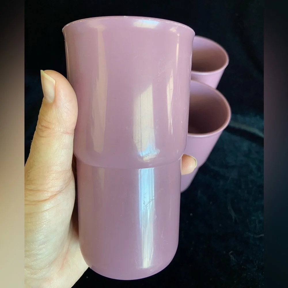 Set of 4 vintage Tupperware Tabletop Stacking Tumblers Set - Pink Rose